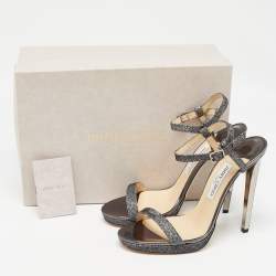 Pre Owned Jimmy Choo Grey Glitter Fabric Claudette Sandals Size 40.5