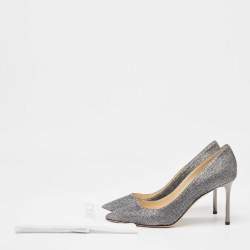 Pre Owned Jimmy Choo Metallic Grey Lurex Fabric Romy Pumps Size 39