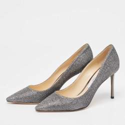 Pre Owned Jimmy Choo Metallic Grey Lurex Fabric Romy Pumps Size 39