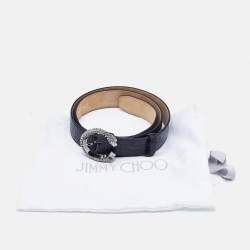 Jimmy Choo Black Croc Embossed Leather Madeline Crystals Buckle Belt 90CM