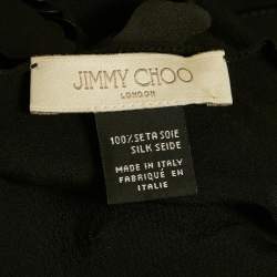 Pre Owned Jimmy Choo Black Floral Applique Silk Scarf