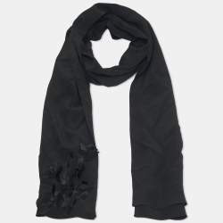 Pre Owned Jimmy Choo Black Floral Applique Silk Scarf