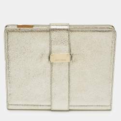 Pre Owned Jimmy Choo Silver Textured Foil Leather Flap Tablet Case