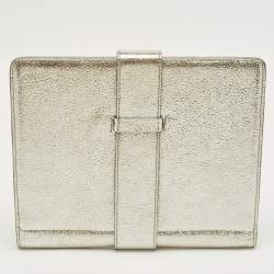 Pre Owned Jimmy Choo Silver Textured Foil Leather Flap Tablet Case