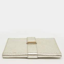 Pre Owned Jimmy Choo Silver Textured Foil Leather Flap Tablet Case