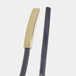 Pre Owned Jimmy Choo Purple Patent Leather Metal Logo Waist Belt 80CM