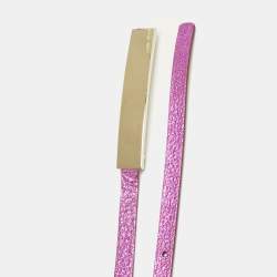 Pre Owned Jimmy Choo Metallic Pink Leather Metal Logo Waist Slim Belt 85CM