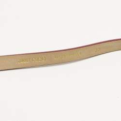 Pre Owned Jimmy Choo Metallic Pink Leather Metal Logo Waist Slim Belt 85CM