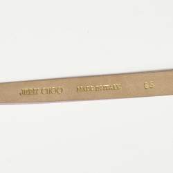 Pre Owned Jimmy Choo Metallic Pink Leather Logo Metal Slim Waist Belt 85CM