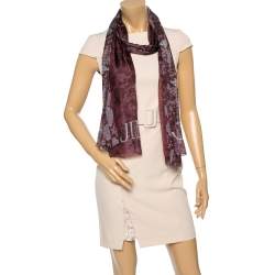 Pre Owned Jimmy Choo Burgundy Snakeskin & Floral Print Silk Scarf