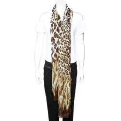 Jimmy Choo Brown Leopard Print Silk Stole