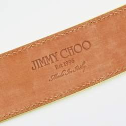 Pre Owned Jimmy Choo Neon Yellow Patent Leather Star Buckle Belt 90 CM