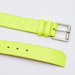 Pre Owned Jimmy Choo Neon Yellow Patent Leather Star Buckle Belt 90 CM