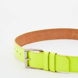 Pre Owned Jimmy Choo Neon Yellow Patent Leather Star Buckle Belt 90 CM