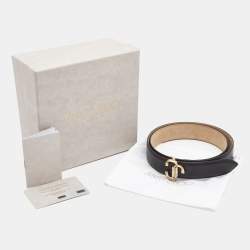 Pre Owned Jimmy Choo Black Leather JC Logo Belt 80CM