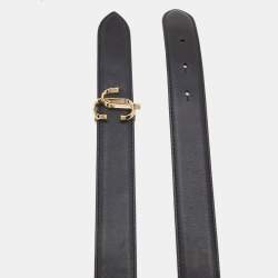 Pre Owned Jimmy Choo Black Leather JC Logo Belt 80CM