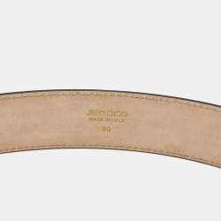 Pre Owned Jimmy Choo Black Leather JC Logo Belt 80CM