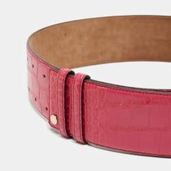 Pre Owned Jimmy Choo Pink Croc Embossed Leather Waist Belt 85 CM