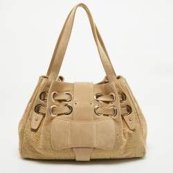 Jimmy Choo Beige Suede and Lurex Riki Tote