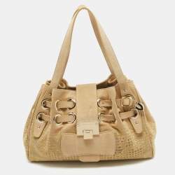 Jimmy Choo Beige Suede and Lurex Riki Tote