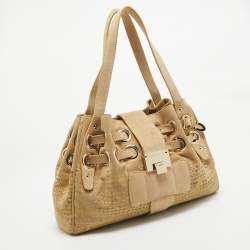 Jimmy Choo Beige Suede and Lurex Riki Tote