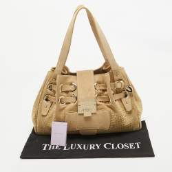 Jimmy Choo Beige Suede and Lurex Riki Tote