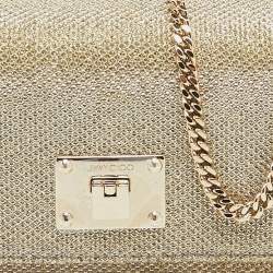 Jimmy Choo Gold Lame Glitter Fabric Ruby Chain Clutch
