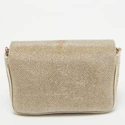 Jimmy Choo Gold Lame Glitter Fabric Ruby Chain Clutch