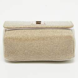 Jimmy Choo Gold Lame Glitter Fabric Ruby Chain Clutch