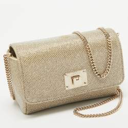 Jimmy Choo Gold Lame Glitter Fabric Ruby Chain Clutch