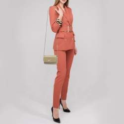 Jimmy Choo Gold Lame Glitter Fabric Ruby Chain Clutch