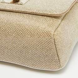 Jimmy Choo Gold Lame Glitter Fabric Ruby Chain Clutch