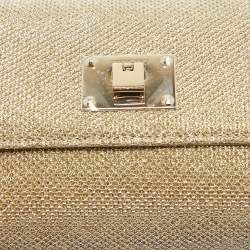 Jimmy Choo Gold Lame Glitter Fabric Ruby Chain Clutch