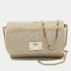 Jimmy Choo Gold Lame Glitter Fabric Ruby Chain Clutch