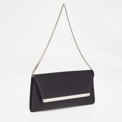Pre Owned Jimmy Choo Black Satin Margot Chain Clutch
