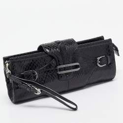 Pre Owned Jimmy Choo Black Snakeskin Tulita Clutch