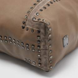 Jimmy Choo Brown Leather and Suede Leather Studded Saba Hobo