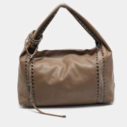 Jimmy Choo Brown Leather and Suede Leather Studded Saba Hobo