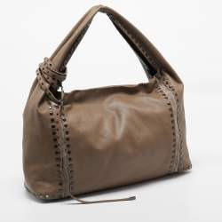 Jimmy Choo Brown Leather and Suede Leather Studded Saba Hobo