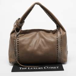 Jimmy Choo Brown Leather and Suede Leather Studded Saba Hobo