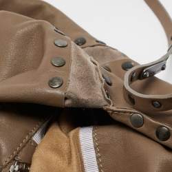 Jimmy Choo Brown Leather and Suede Leather Studded Saba Hobo