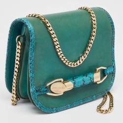 Pre Owned Jimmy Choo Green Leather and Snakeskin Zadie Crossbody Bag