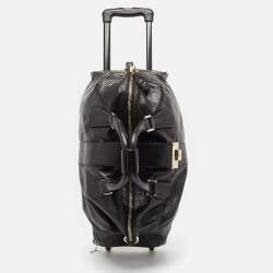 Pre Owned Jimmy Choo Black Pebbled Leather Rolling Weekender Bag