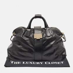 Pre Owned Jimmy Choo Black Pebbled Leather Rolling Weekender Bag