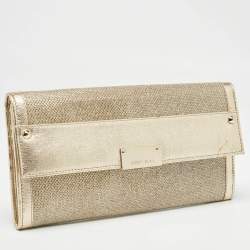 Pre Owned Jimmy Choo Gold Glitter Leather Reese Clutch