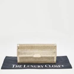 Pre Owned Jimmy Choo Gold Glitter Leather Reese Clutch