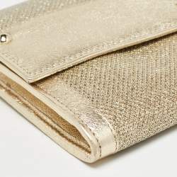 Pre Owned Jimmy Choo Gold Glitter Leather Reese Clutch