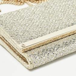 Pre Owned Jimmy Choo Gold Glitter Fabric Milla Chain Clutch
