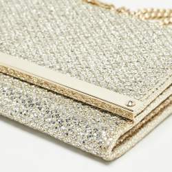Pre Owned Jimmy Choo Gold Glitter Fabric Milla Chain Clutch