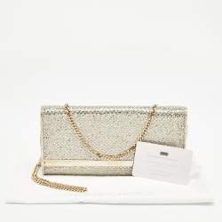 Pre Owned Jimmy Choo Gold Glitter Fabric Milla Chain Clutch